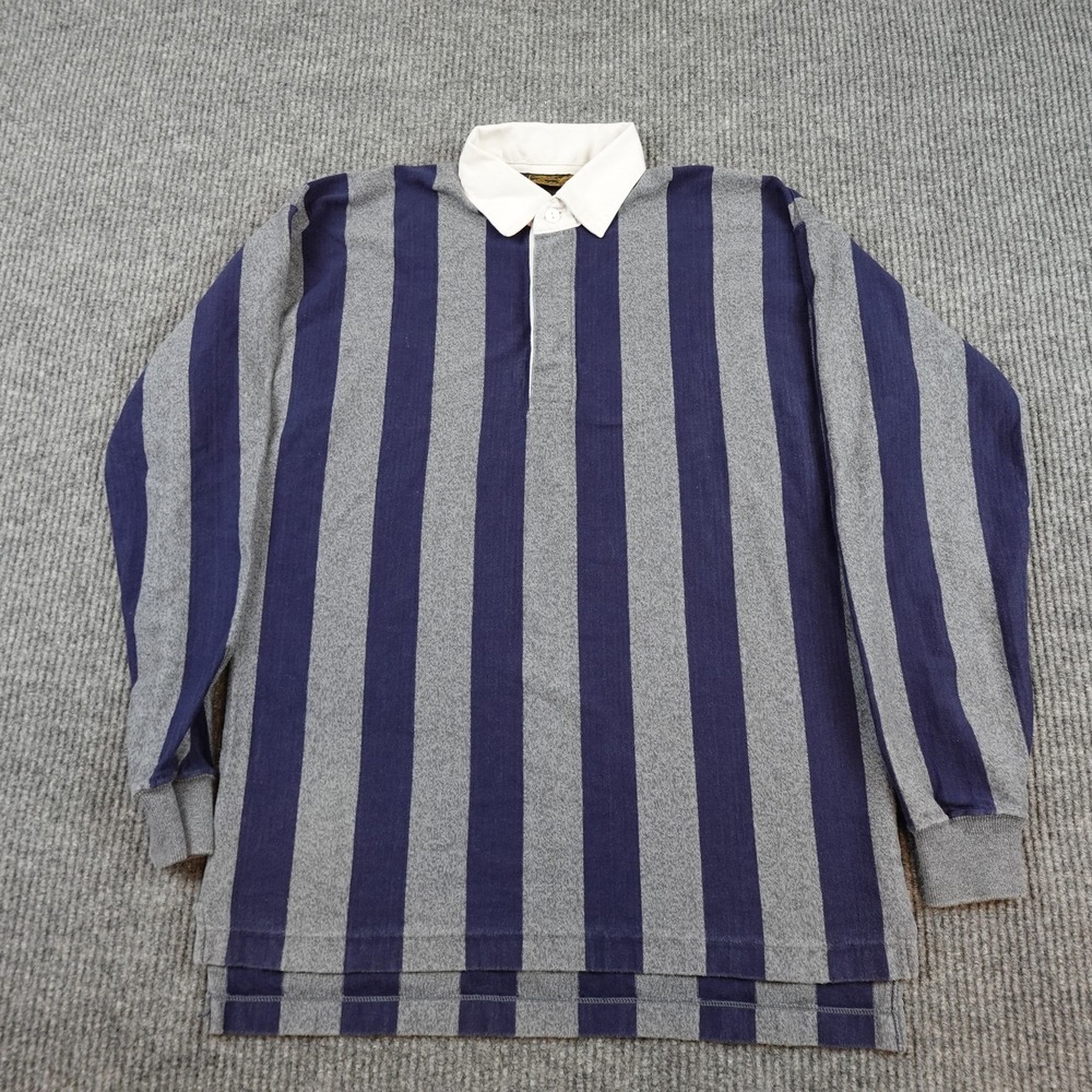 Vintage Eddie Bauer Rugby Shirt Mens Large Blue Gray Stripe Long Sleeve Cotton